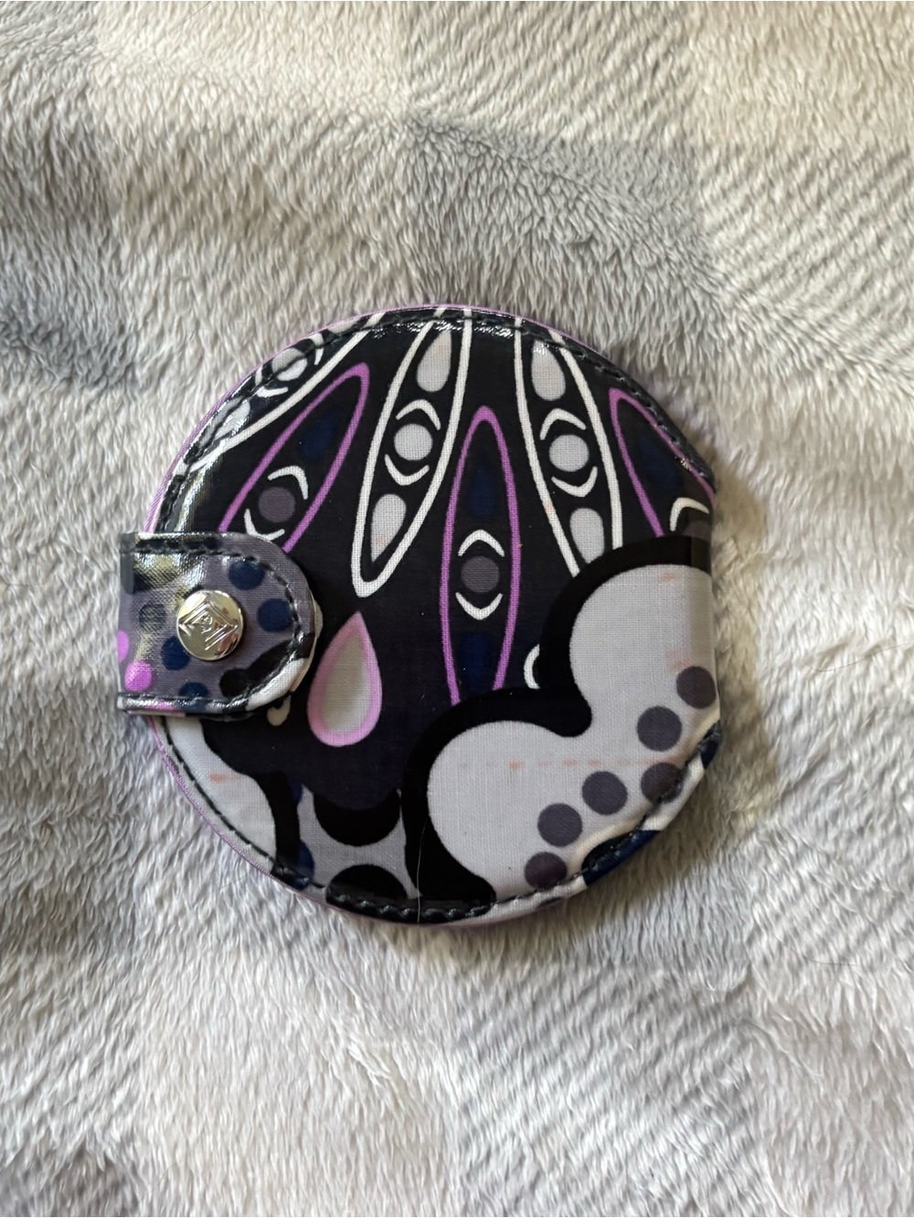 Women’s Round Compact Mirror - Black & Purple Pattern